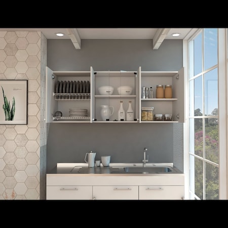 Tuhome Superior 150 Wall Cabinet With Glass, Four Interior Shelves, Two Double Door, White GLB5608